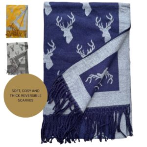 Cashmere Enchanted Country Stag Blanket Scarf  Reversible Winter Shawl