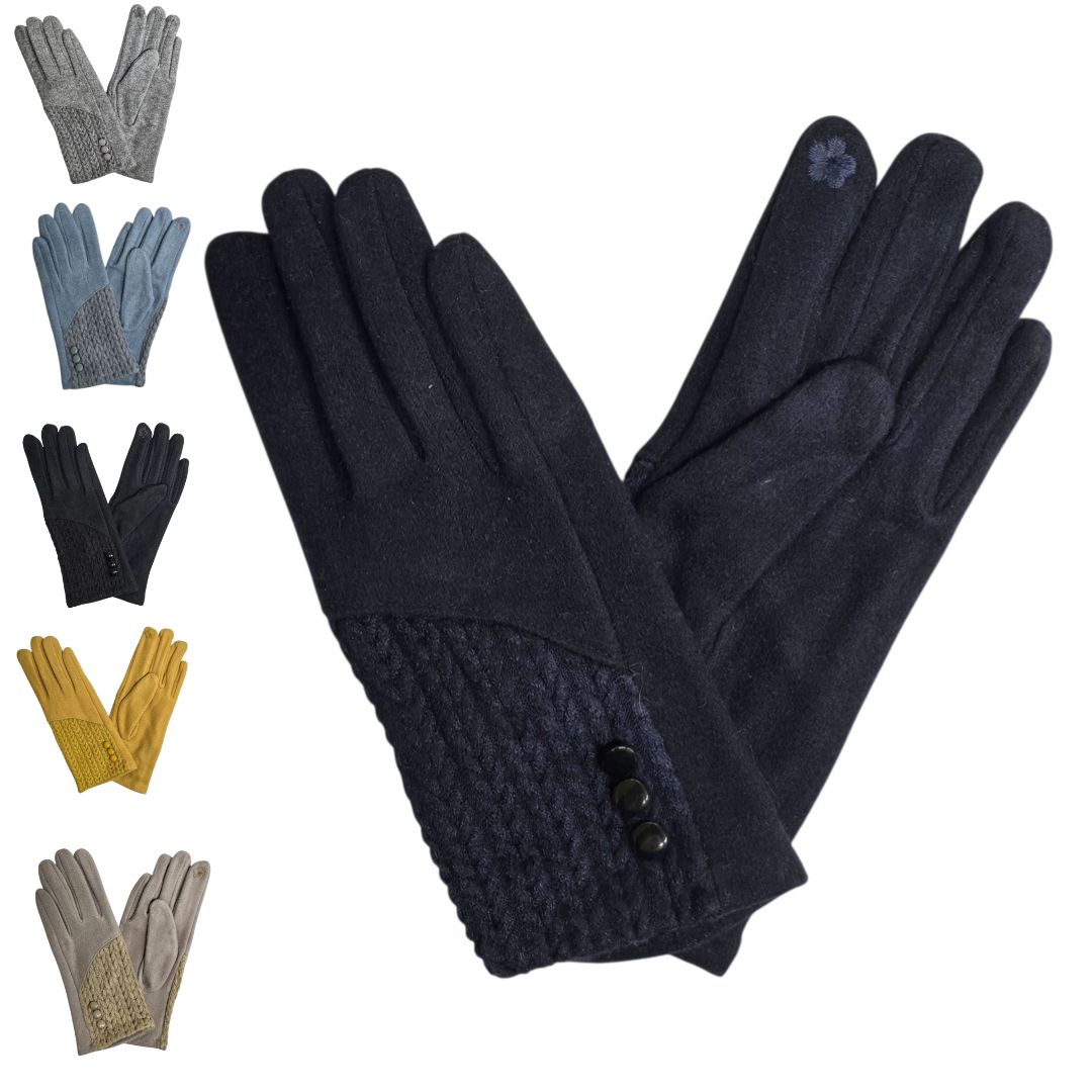Cashmere Blend Gloves With Button Detailing