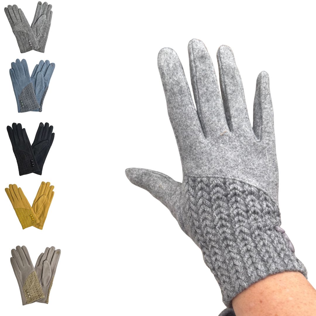 Cashmere Blend Gloves With Button Detailing - Image 2