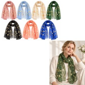 Ladies Sheer Floral Scarf with Gold Foil Print