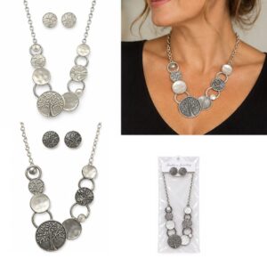 Tree of Life Necklace and Earrings Gift Set Silver Tone