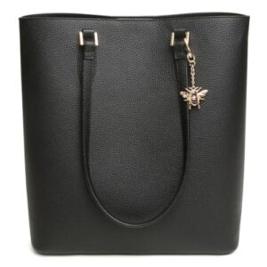 Alice Wheeler London Marlow Tote Bag  Black  Structured Everyday Vegan Leather Shoulder Tote with Magnetic Fastening, Bee Charm & Organised Interior  29 x 32 x 13 cm